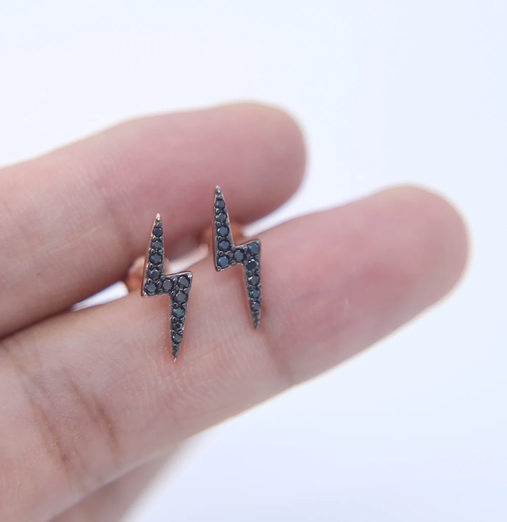 

delicate fine 925 sterling silver jewelry stud drop shipping rose gold black cz stone flash stud dainty girl earring