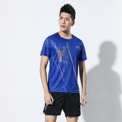 Пользовательские летние мужские футболки для бадминтона наборы короткие женские тренировочные костюмы для бадминтона Быстросохнущий Настольный костюм для тенниса одежда для бега - Color: 2607 men blue