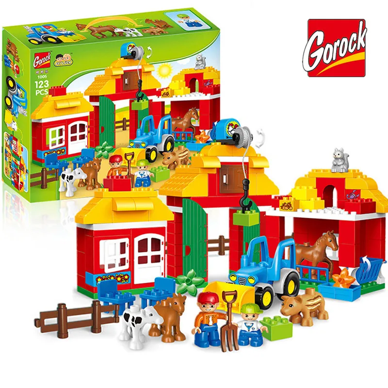 

123PCS Happy Farm Big Size Building Blocks Sets Happy Zoo Compatible Duplo Bricks