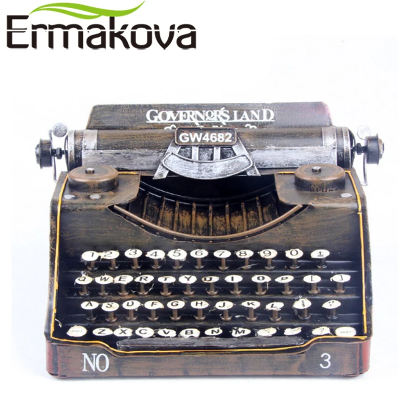 

ERMAKOVA Retro Typewriter Handmade Metal Crafts Vintage Typer Antique Marking Machine Model Figurine Prop Gift Home Decor