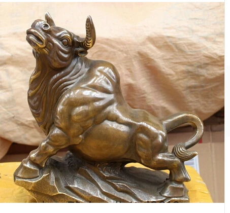 

Copper Brass CHINESE crafts decor ation Asian 12" Chinese Bronze animal money Fengshui Zodiac Year Bull Oxen sculpture