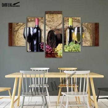 

Wall Art Canvas Painting Wine Bottles And Barrels Vintage World Picture Map Prints With Frame For Living Room Decoration