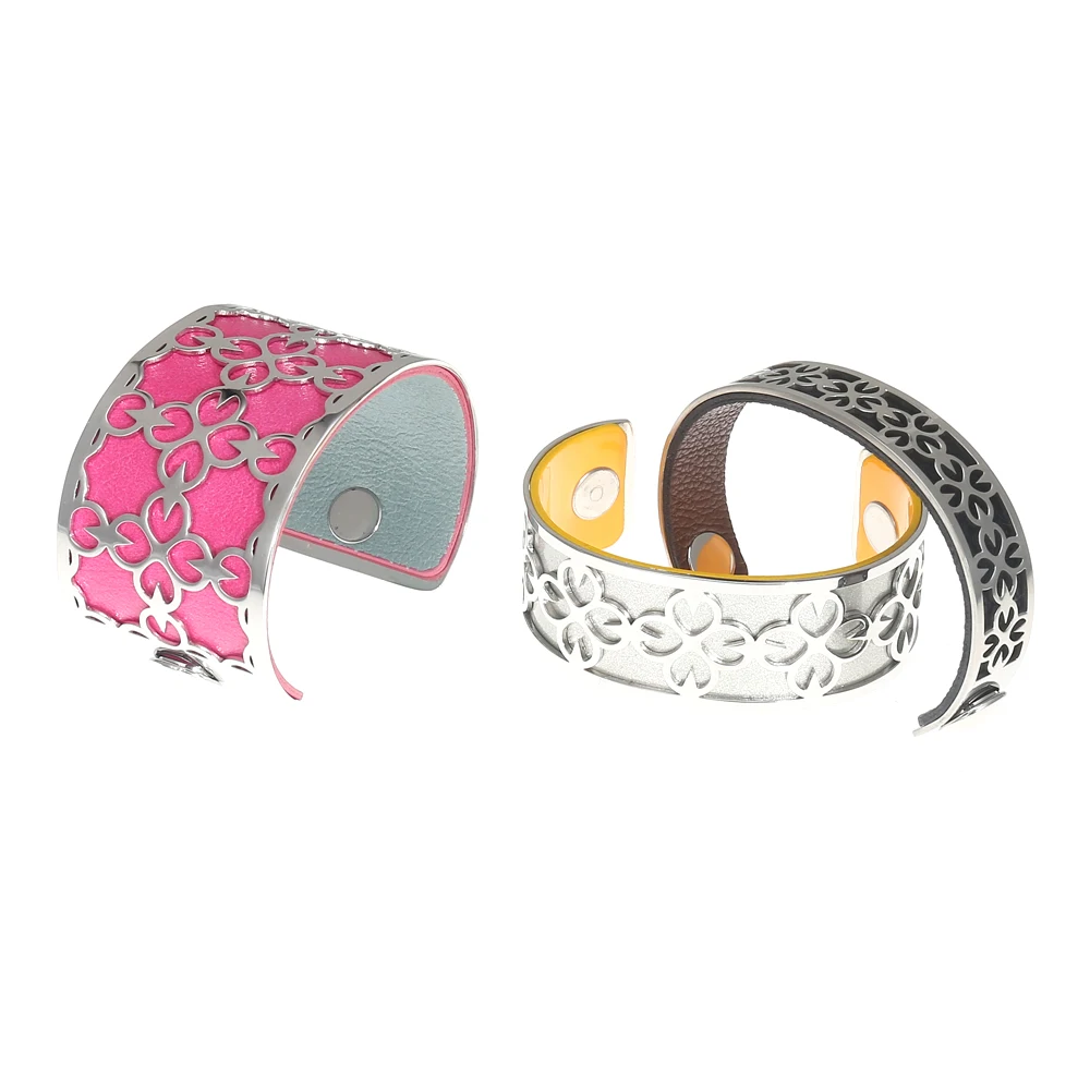 Legenstar Цветочная манжета браслеты Femme Bijoux открытый Реверсивный 14 мм кожаный нержавеющая сталь браслет для женщин Pulseras Mujer
