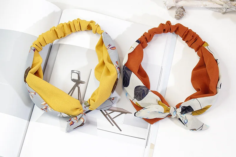 11Chiffon Bunny Ears Baby Girl Hairband High Elastic Comfort Newborn Toddler Headband Fashion Floral Print Headwear Hair Accessories