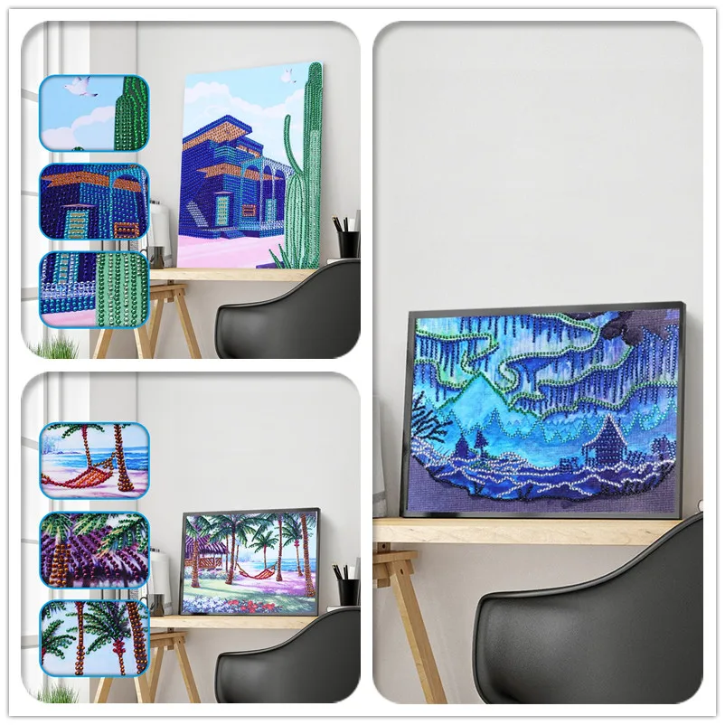 

Hawaii Beach Diamond Painting DIY Coconut Grove Cross Stitch Villa Cactus Crystal Rhinestone Terraced Field Diamond Embroidery