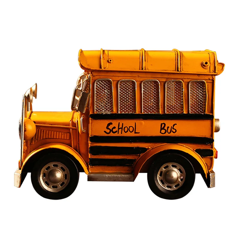 

Vintage School Bus Model Metal Crafts Camera Photography Props Cafe Home Decor Miniature Craft Handicraft Furnishing Articles