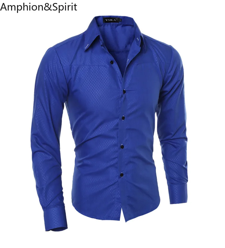 Men Clothes 2018 New Korean Slim Single Breasted Turn-down Collar Cotton  Long Sleeve Solid Mens Shirts Free Shipping
