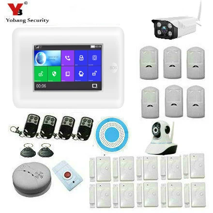 

Yobang Security Touch Screen WiFi GSM GPRS SMS Wireless Home Security Alarm System APP Remote Control Outdoor Video IP Camera