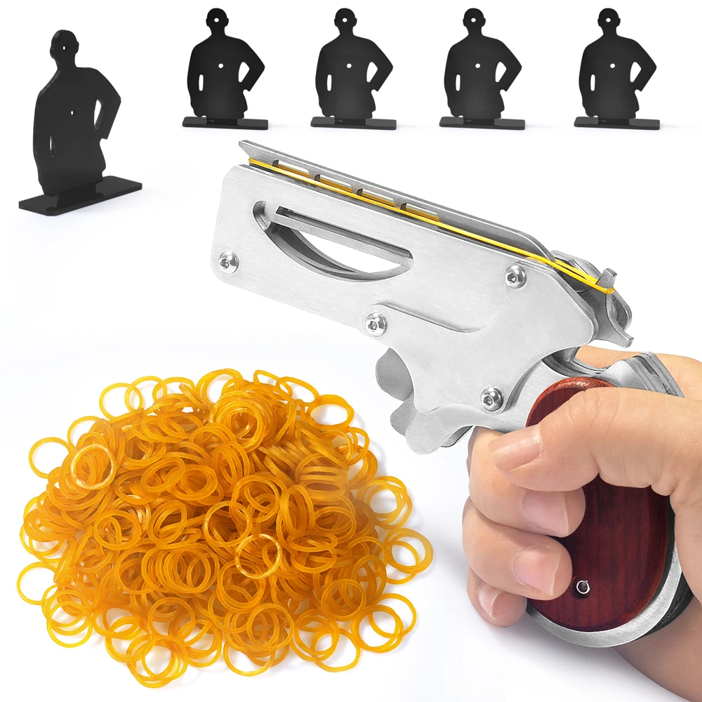 Mini Stainless Steel Rubber Band Gun Metal Shooting Toys Gun Unlimited Continuous Shooting With 300pcs Rubber