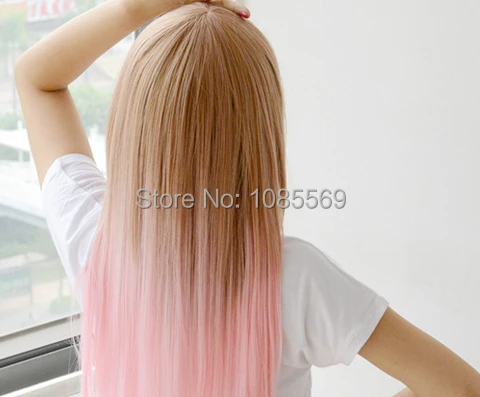 Luckygirl Ombre Two Tone Long Straight Highlights Hair Wigs Brown
