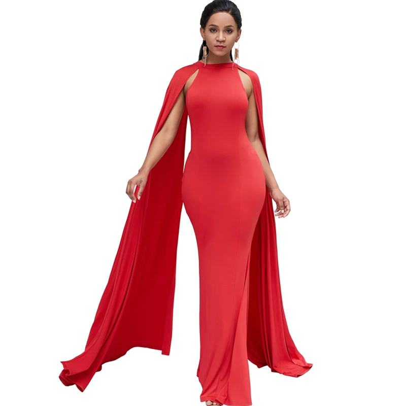 Женские элегантные вечерние платья с рукавами-крылышками, облегающее летнее красное зеленое Черное длинное платье макси vestidos mujer - Цвет: red