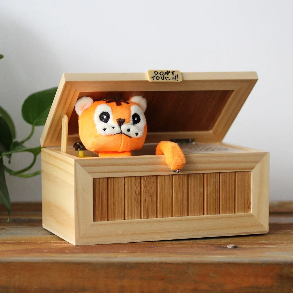 Upgrade Wooden Electronic Useless Box With Sound Unique Cute Tiger