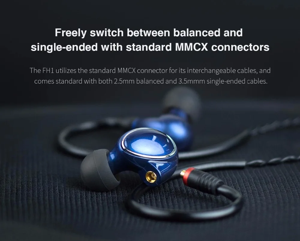 FiiO FH1 Knowles Driver Balanced Armature-Dynamic Hybrid In-ear Earphones With 2.5mm Blacnced And 3.5mm Mic Cable