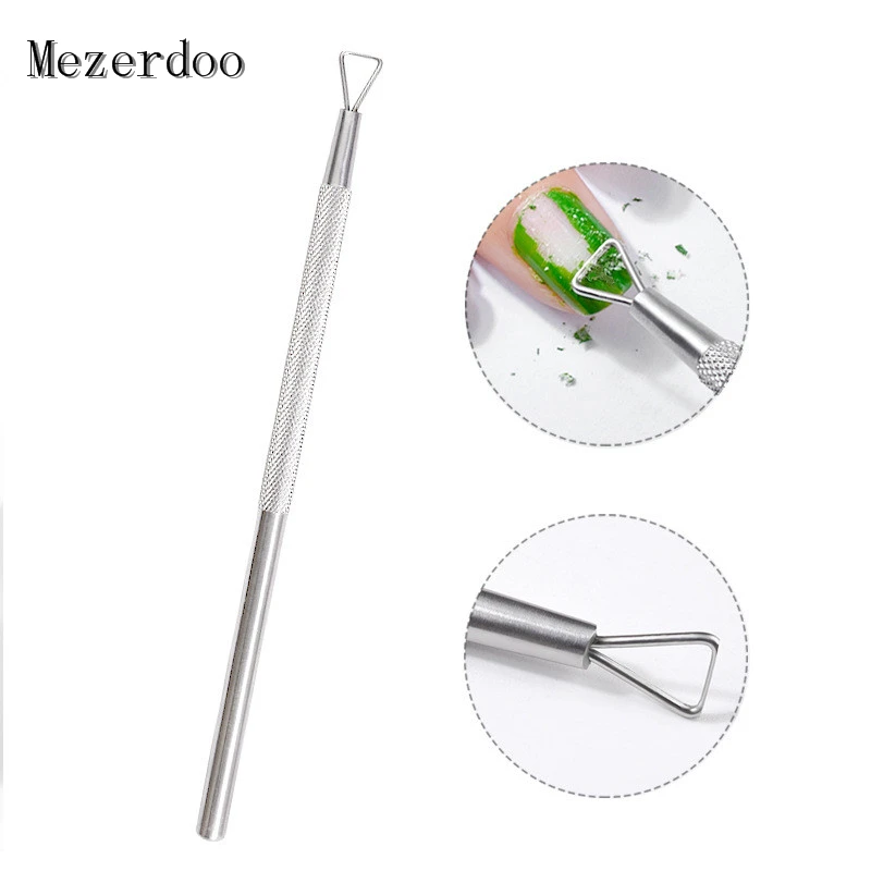 

2Pcs/lot Triangle Head Nail Gel Polish Remover Tool Stainless Steel Stick Rod Cuticle Pusher Lacquer Cleaner Nail Art Care Tools