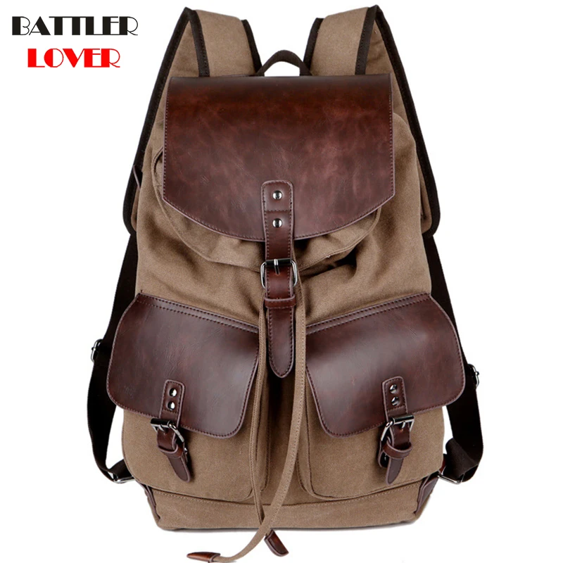2019 New High Quality Vintage Fashion Casual Canvas + Microfiber Leather Men Women Backpacks Shoulder Bags For Lady Rucksack