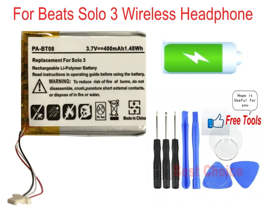 

400mAh 1.48Wh Rechargeable Battery for Beats Solo 3 Wireless Headphone Battery Replacement AEC552535 + Free Tools
