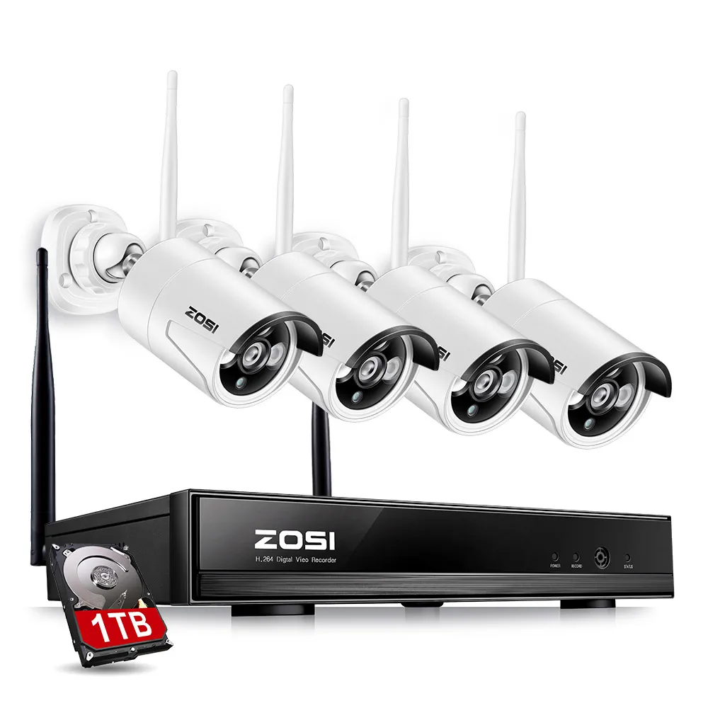 ZOSI 4CH 960P NVR HDMI 4 UNIDS 1.3 mp IR Exterior Resistente A la Intemperie P2P CCTV Cámara IP Inalámbrica Sistema de Vigilancia de Seguridad Kit de 1 TB HDD - 1
