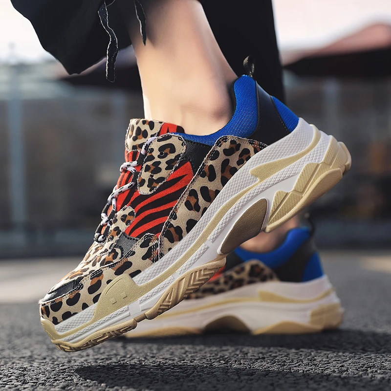 

2019 Sneakers Men Trendy Chunky Dad Shoes Fashion Laces Platform Anti-Skid Vulcanize Shoes Men Leopard Sneakers Chaussures Homme
