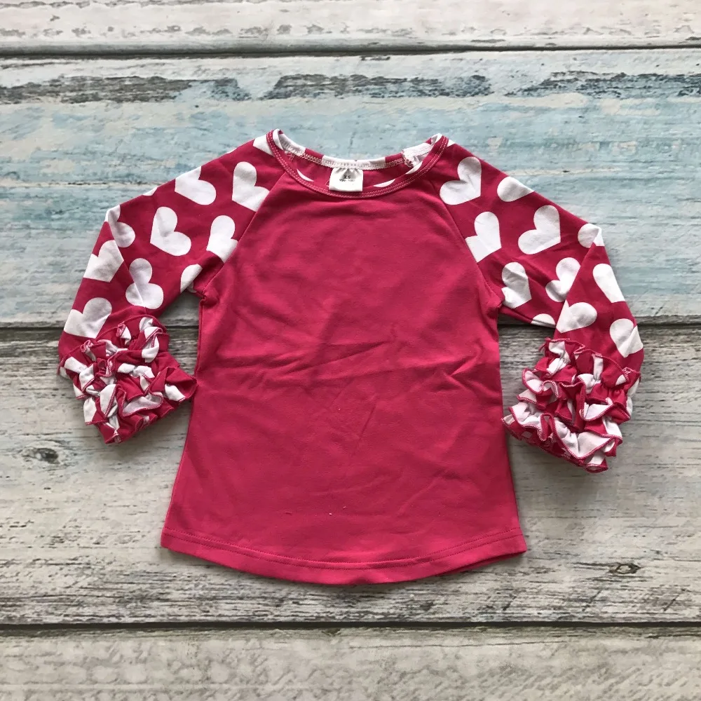 baby girls clothes raglan tops V day raglan girls hot pink heart