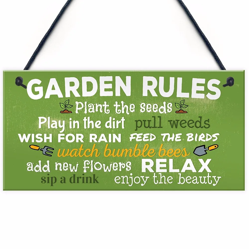 Garden Rules Novelty Hanging Plaque Summer House Sign Home Decor Shed Plaques