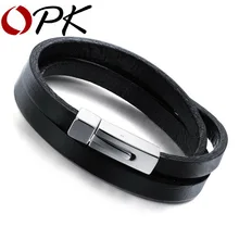ОПК Марка Мода три слоя Настоящее Кожаные браслеты Классическая полный Сталь магнит застежка Для мужчин ювелирные изделия низкая цена, ph908