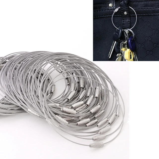 wholesale 50PCS/lot Screw Locking Stainless Steel Wire Keychain Cable