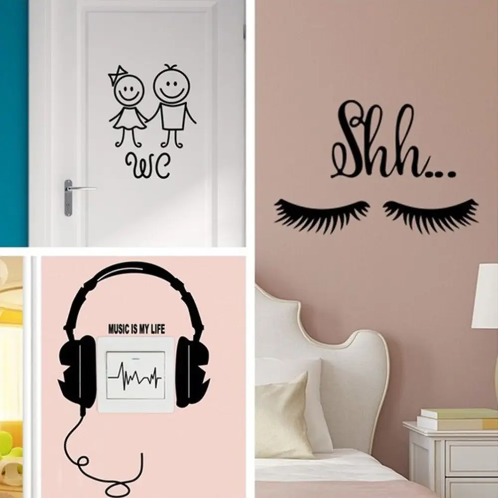 

Eye Eyelashes WC Headphones Wall Decal Art Switch Stickers Toilet Door Stickers Large Lashes Removable Wall Sticker Wall Decor
