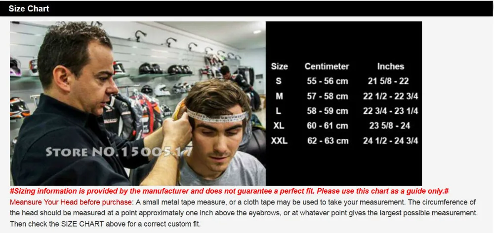 Helmet size chart