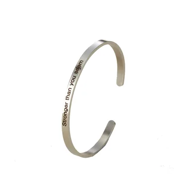 

Newest Lettering Bracelets stronger than you seem Stainless Steel Open Cuff Bangle Fashion Women Inspirational Jewelry Bracelet