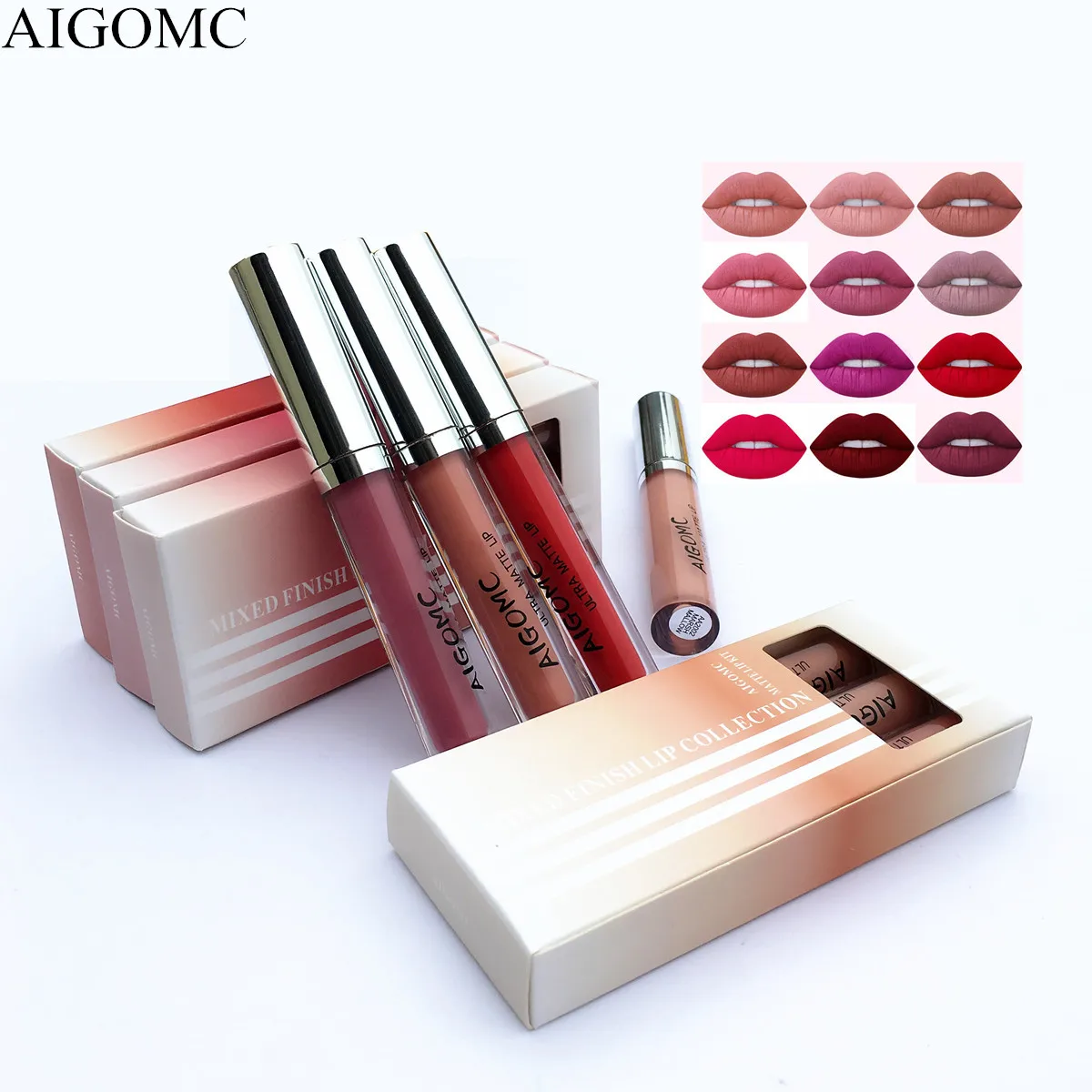 Aigomc 3pcs/lot Matte Liquid Lipstick kit Long Lasting Waterproof Lip