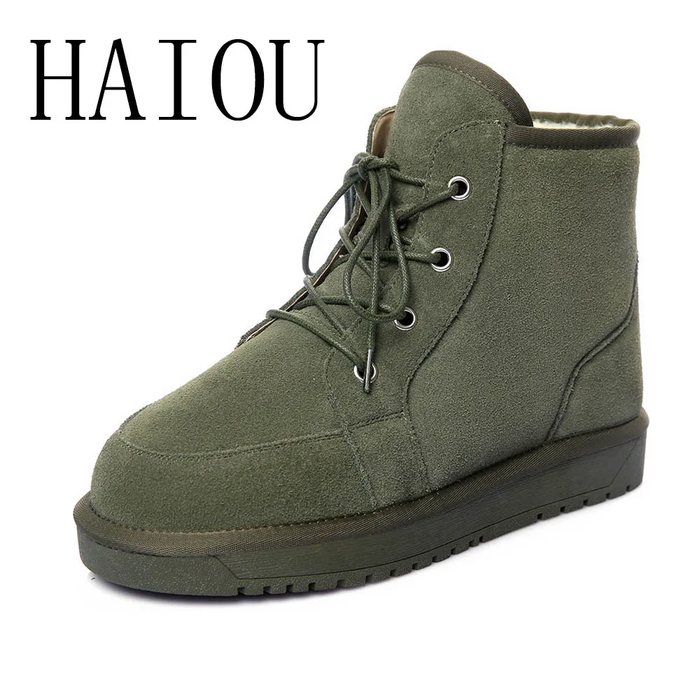 

New Fashion Lace Up Ankle Boots Warm Gerrn Women Boots 2016 Autumn Winter Ladies Fashion Flat Women Shoes Winter Cotton Flock