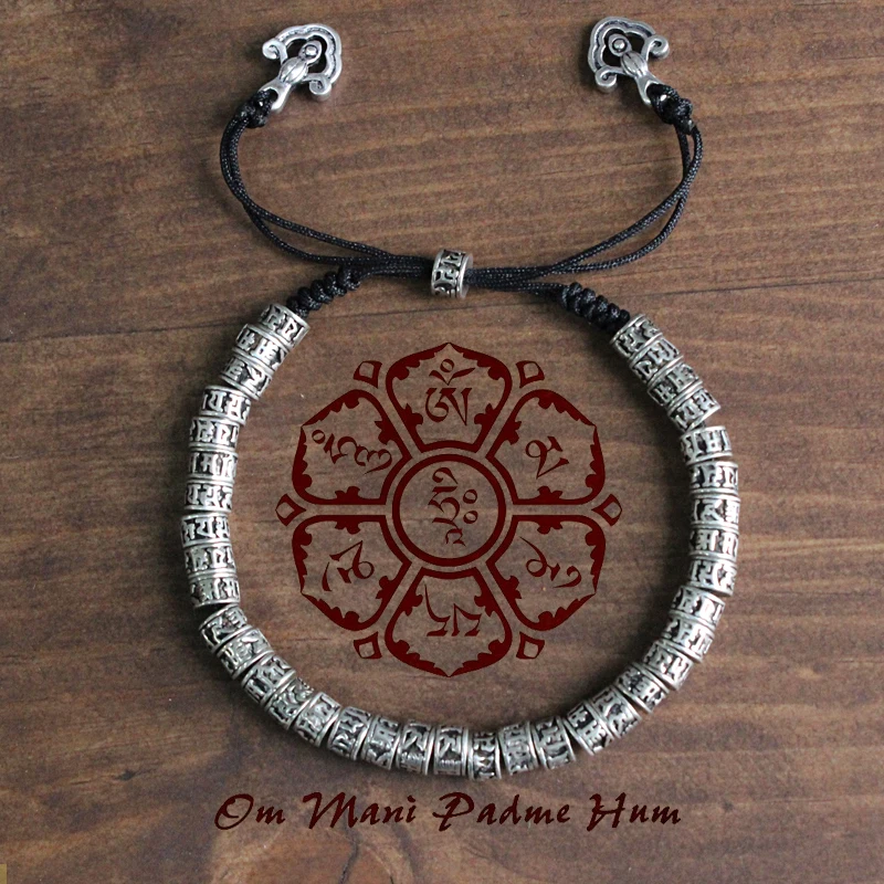 Preise Eastisan Traditionellen Tibet Buddhismus Messing Armband Männer Sechs Worte Mantra OM MANI PADME HUM Antiqued Metall Amulett Perlen Armband