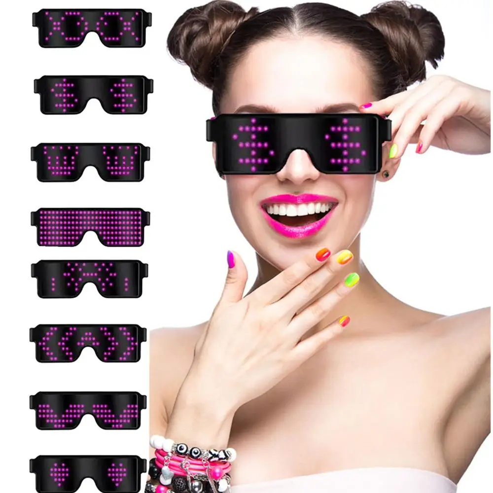 

8 Modes Animation Quick Flash Led Party Glasses USB charge DJ Luminous Glasses Christmas Concert light Toys Gift