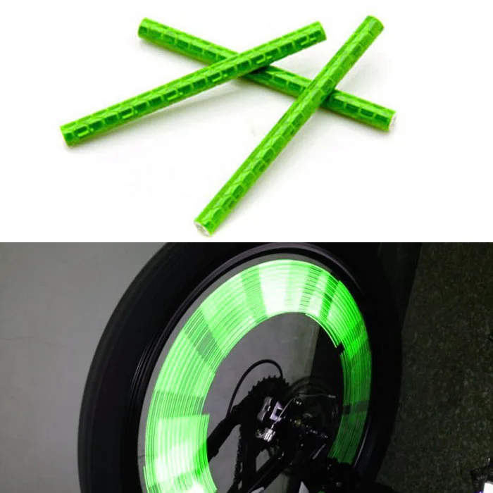 Аксессуары для велосипеда, налобный фонарь, налобный фонарь, 12 шт., велосипедное колесо, спиц, отражатель, светоотражающая полоска, клипса, трубка - Цвет: Green