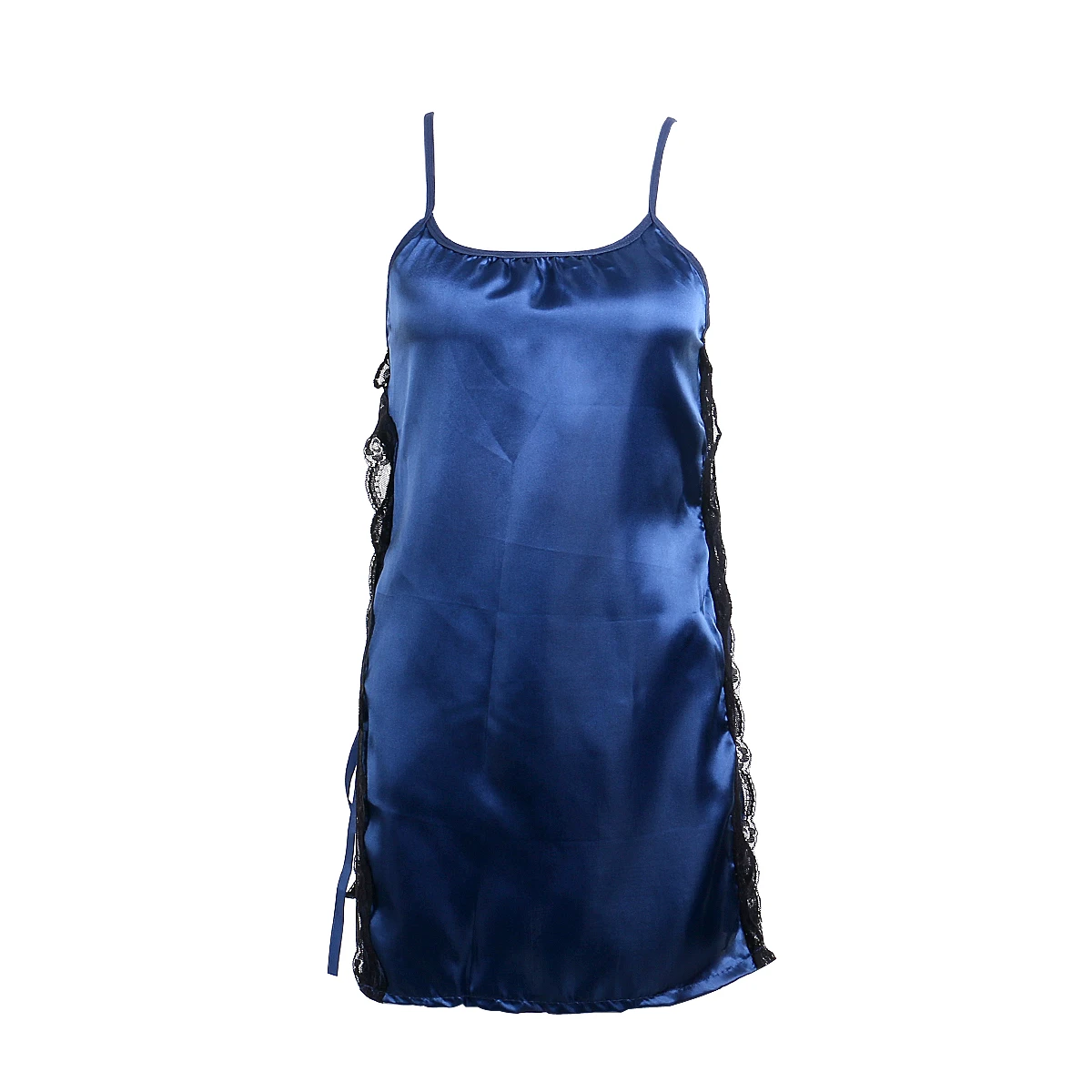 Летние Для женщин соблазнительный, атласный, Шелковый кружевная одежда для сна Ночная сорочка бебидолл с боковыми одежда для сна эротическая костюм для секса - Цвет: Синий