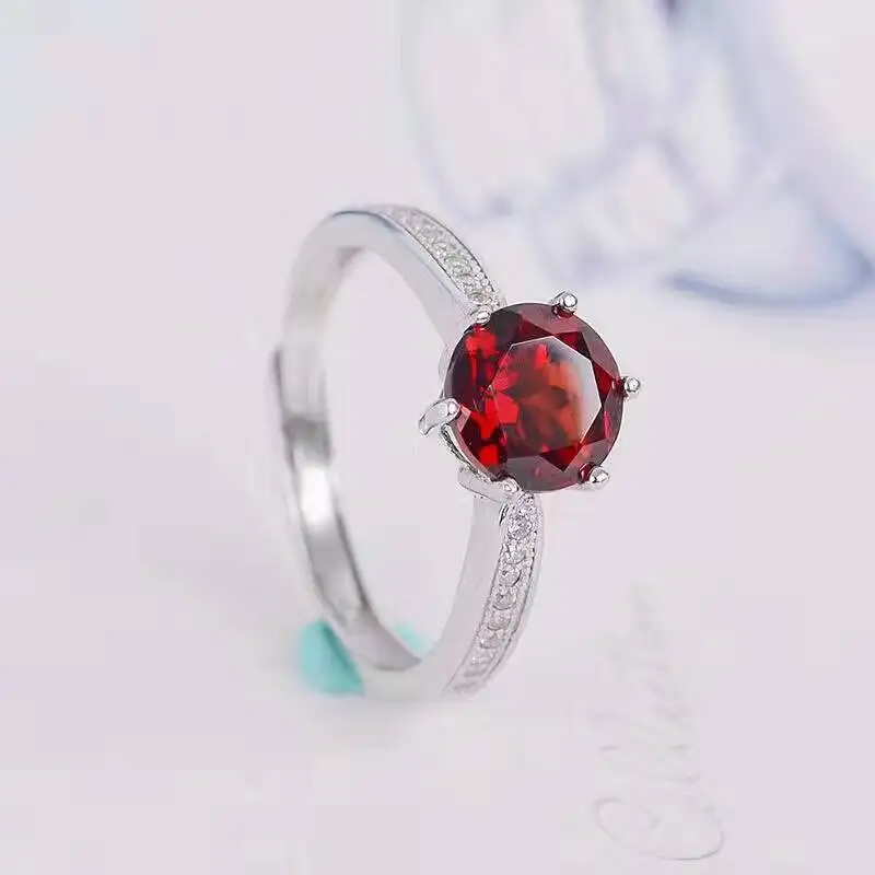 Promotion fashion garnet gemstone ring 6mm natural wine red garnet stone silver ring solid 925 sterling silver garnet jewelr