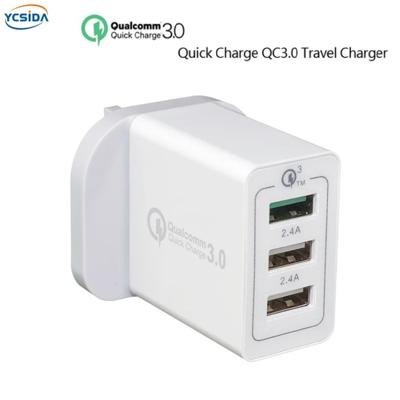 UK Plug Quick Charge 3.0 3USB Output phone Fast Travel