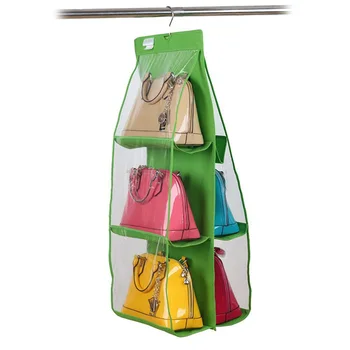 

Double Side Transparent 6 Pocket Foldable Hanging Handbag Purse Storage Bag Sundry Tidy Organizer Wardrobe Closet Handbag Hanger
