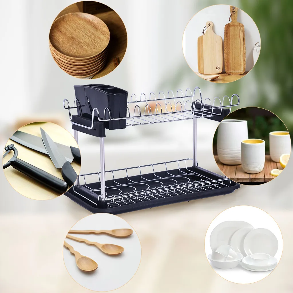 

home tool set Dual Layers Dish Drying Rack Kitchen Collection Shelf Drainer Organizer US Stock home decoration accessories