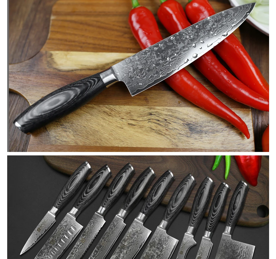 XINZUO 2 шт. набор кухонных ножей из высокоуглеродистой стали VG10 шеф-повара 67 слоев японских дамасских ножей из нержавеющей стали с ручкой Pakkawood