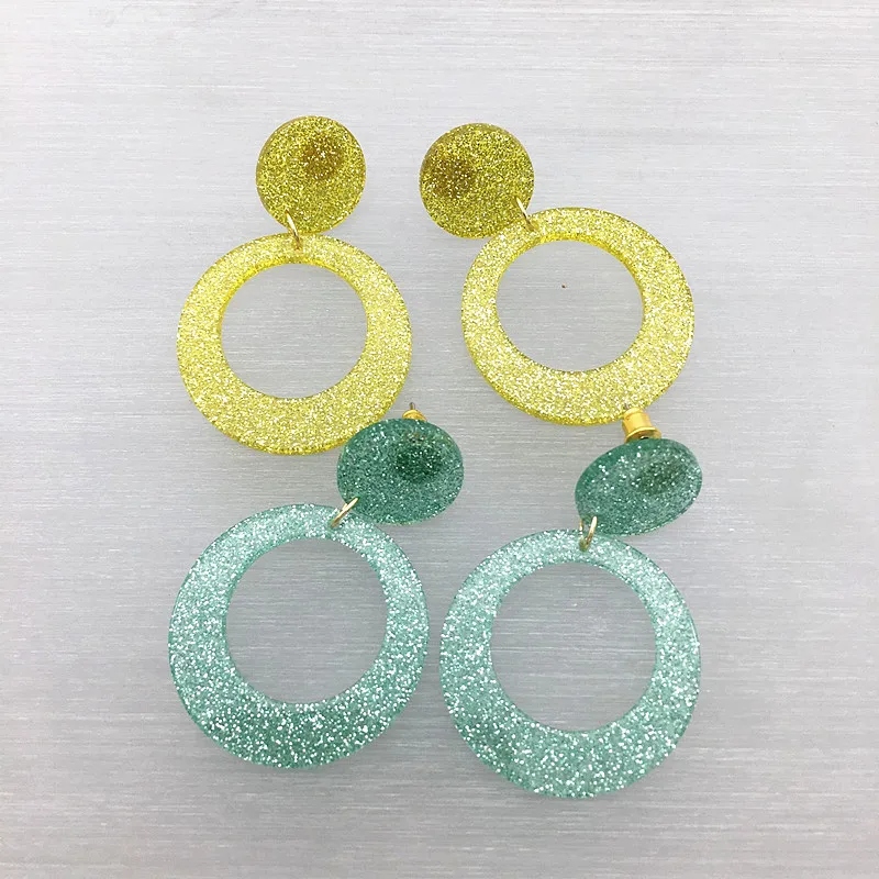

UJBOX Factory Wholesale Glitter Resin Earrings Japanese Korean Australia Women Round Drop Earrings Statement Party Earrings