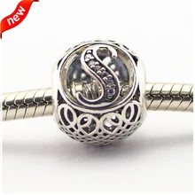 Подходит для Pandora Браслеты Алфавит S Амулеты с прозрачным кубическим цирконием серебряные бусины 925 пробы