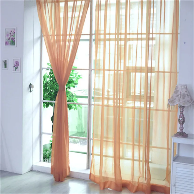 1PC Solid Curtains Vines Leaves Tulle Door Window Curtain Drape Panel Sheer Scarf Valances Home decorations #4M10 (7)