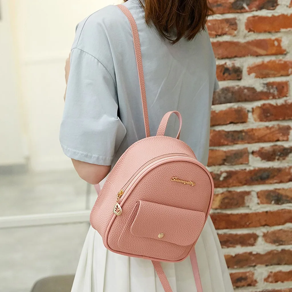 

Fashion Women Small Zipper Backpack Letter Print Purse Mobile Phone Bag Shoulder Bags Morrales Para Mujer HW