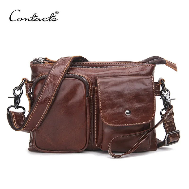 

CONTACT'S casual men's messenger bags genuine leather shoulder bags for man luxury brand male crossbody bag fashion for ipad