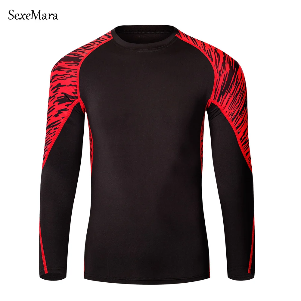 SexeMa2018 компрессионная футболка для кроссфита футболка для мужчин лайкра 3D принт с длинным рукавом Спорт Фитнес Бодибилдинг ММА спортивный костюм