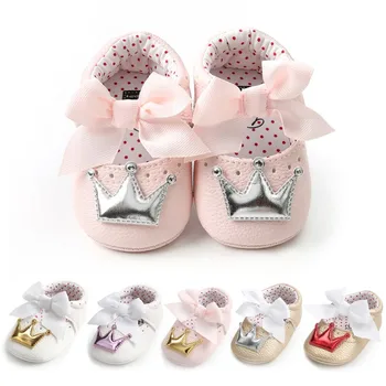 

Baby Girls Shoes Butterfly Crown Anti-slip Toddler First Walker Princess Soft Soled Mary Jane Crib Bebe Shoe