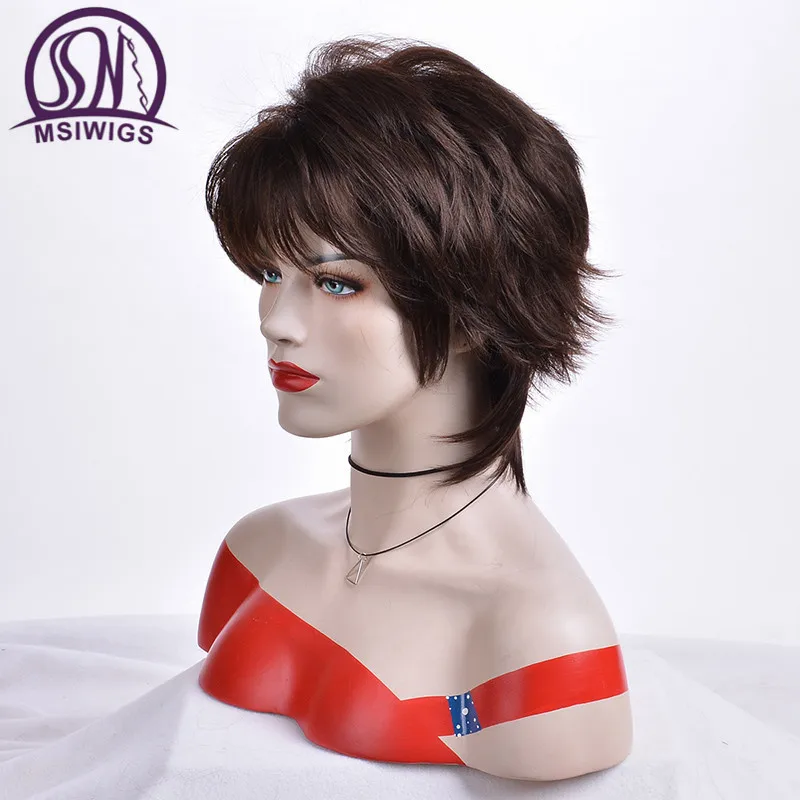 MSI Wigs прямые короткие парики для женщин темно-коричневые синтетические волосы парик с челкой Омбре волосы с подсветкой