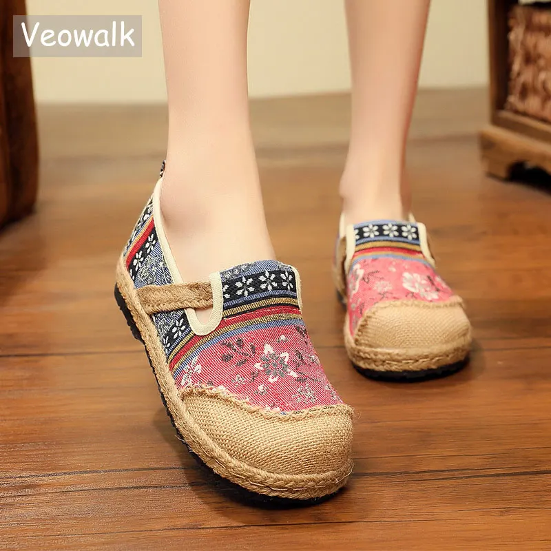 Veowalk ручной работы женские льняные хлопковые слипоны лоферы эспадрильи богемная