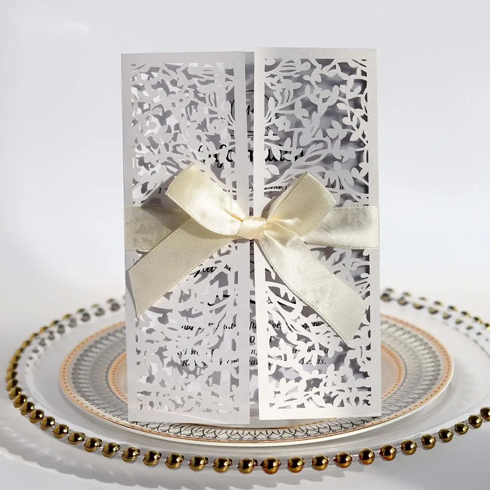  10PCS European Bow Hollow Invitations Holiday Marriage Invitations Vintage Wedding Gift Greeting Ca - 33024789731